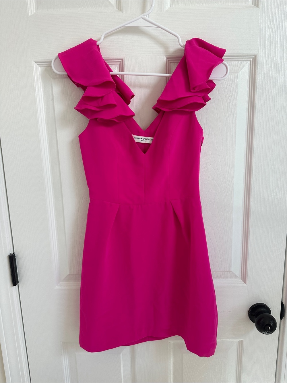 Amanda Uprichard Hot Pink Ruffle Strap Mini Dress
